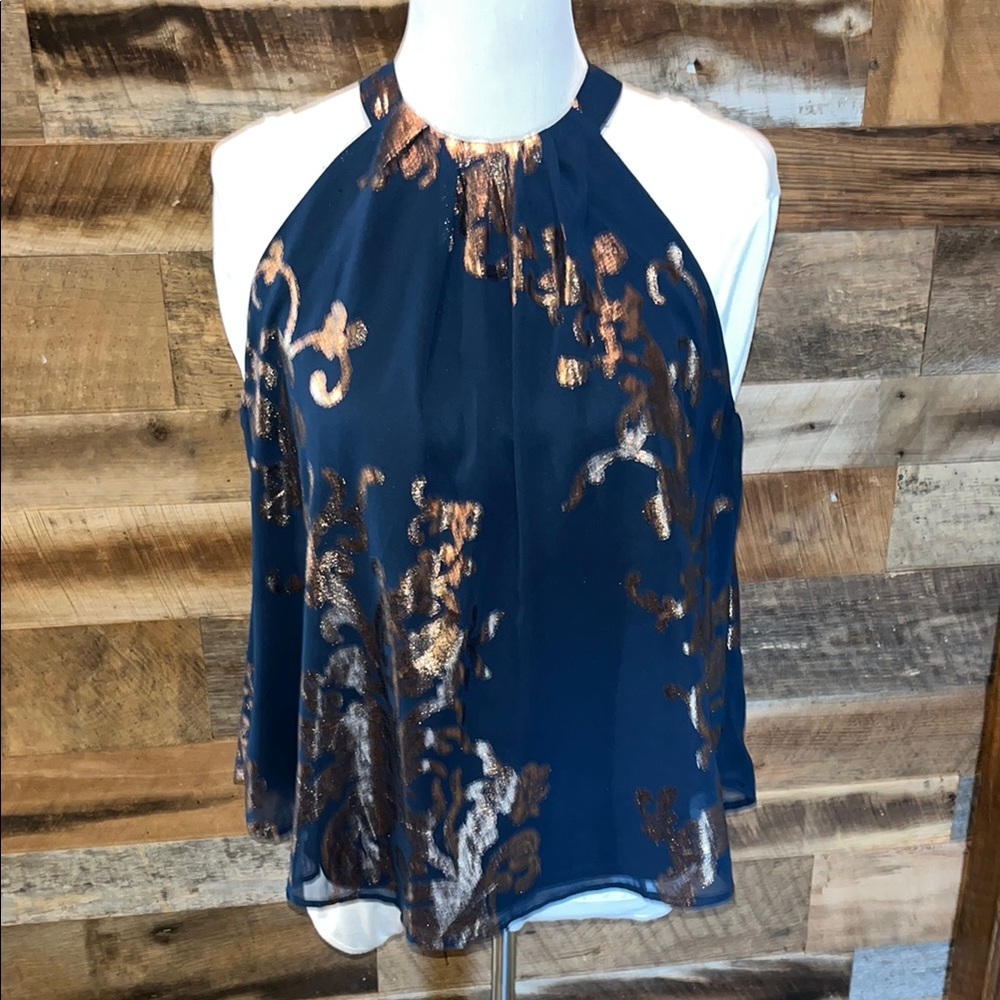 Elegant Navy and Gold Halter Top